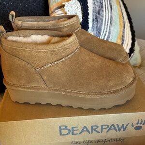 BearPaw Tan Suede Ankle Booties